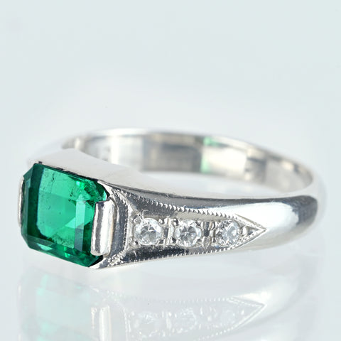【中古】PT850 EMERALD エメラルドリング E0.96ct D0.12ct 4.9g #9