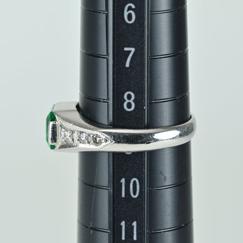 【中古】PT850 EMERALD エメラルドリング E0.96ct D0.12ct 4.9g #9