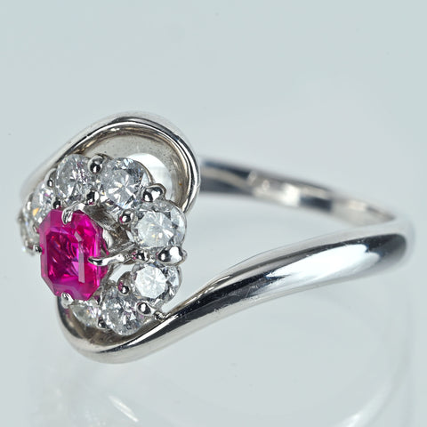 【中古】PT900 RUBY ミャンマー産ルビー リング 0.43ct D0.70ct 7.6g #14 GIA鑑別書