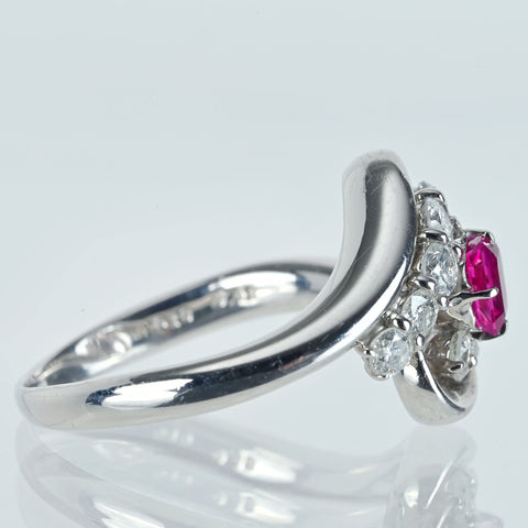 【中古】PT900 RUBY ミャンマー産ルビー リング 0.43ct D0.70ct 7.6g #14 GIA鑑別書
