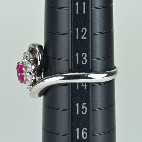 【中古】PT900 RUBY ミャンマー産ルビー リング 0.43ct D0.70ct 7.6g #14 GIA鑑別書