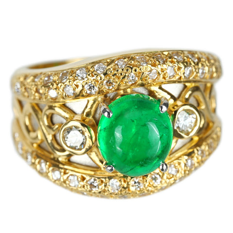【中古】K18/PT900 EMERALDエメラルドリング E1.62ct D0.67ct 10.1g #10.5