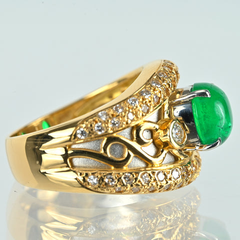 【中古】K18/PT900 EMERALDエメラルドリング E1.62ct D0.67ct 10.1g #10.5
