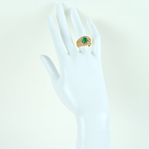 【中古】K18/PT900 EMERALDエメラルドリング E1.62ct D0.67ct 10.1g #10.5