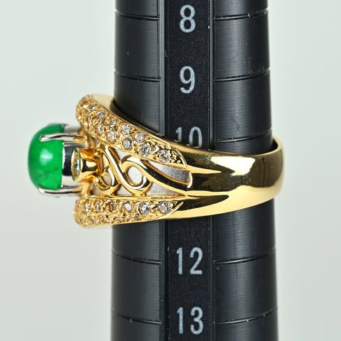 【中古】K18/PT900 EMERALDエメラルドリング E1.62ct D0.67ct 10.1g #10.5