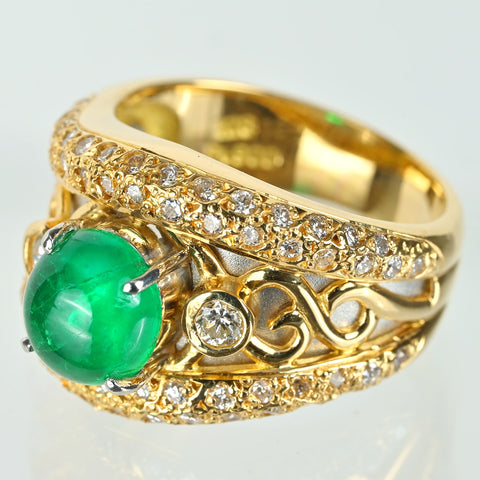 【中古】K18/PT900 EMERALDエメラルドリング E1.62ct D0.67ct 10.1g #10.5