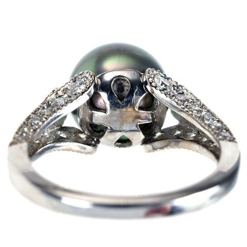 【中古】K18WG タヒチパールリング P9.1mm D0.51ct 5.3g #10