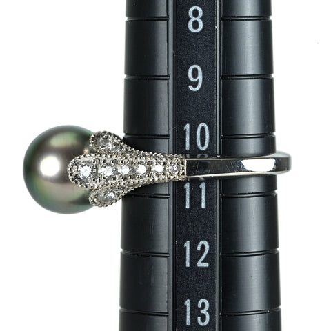 【中古】K18WG タヒチパールリング P9.1mm D0.51ct 5.3g #10