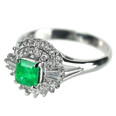 【中古】PT900 EMERALD エメラルド リング E0.48ct D0.39ct 4.9g #12