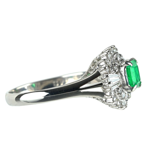 【中古】PT900 EMERALD エメラルド リング E0.48ct D0.39ct 4.9g #12