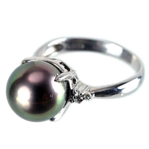 【中古】PT900 tahiti Pearl タヒチパールリング 10.2mm D0.04ct 5.4g #11.5