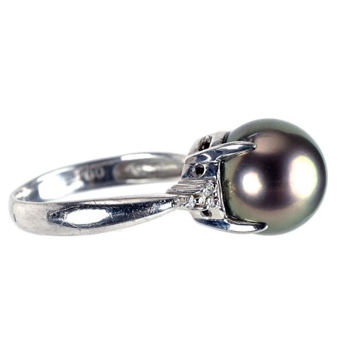 【中古】PT900 tahiti Pearl タヒチパールリング 10.2mm D0.04ct 5.4g #11.5