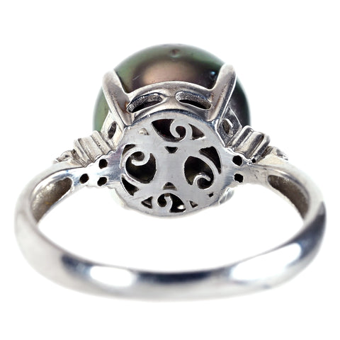【中古】PT900 tahiti Pearl タヒチパールリング 10.2mm D0.04ct 5.4g #11.5
