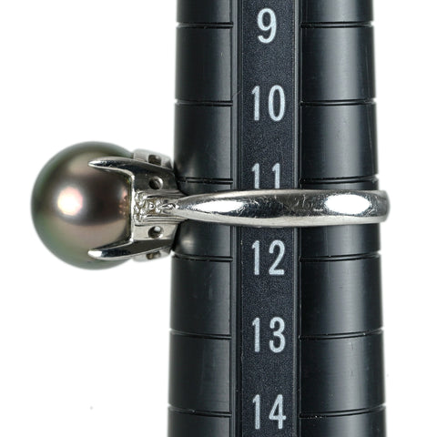 【中古】PT900 tahiti Pearl タヒチパールリング 10.2mm D0.04ct 5.4g #11.5