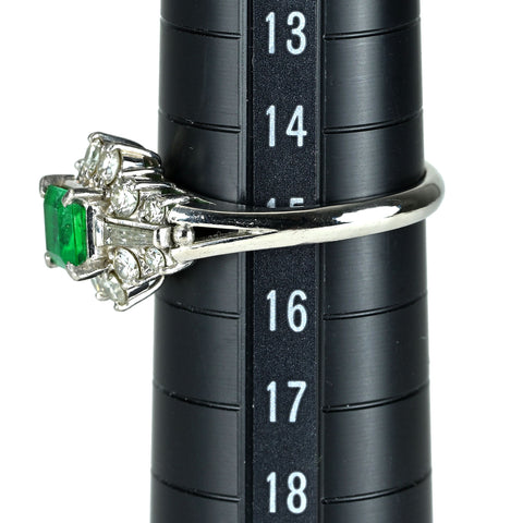 【中古】PT900 EMERALD エメラルド リング E0.60ct D0.70ct 6.4g #15