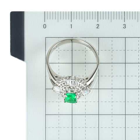 【中古】PT900 EMERALD エメラルド リング E0.58ct D0.57ct 6.8g #15