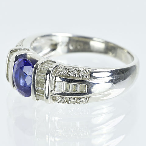 【中古】PT900 SAPPHIREサファイアリング S1.09ct D0.75ct 6.9g #14