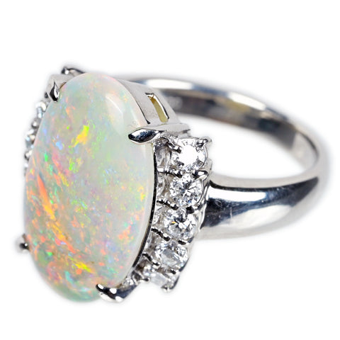 【中古】PT900 WHITE OPAL ホワイトオパールリング OP4.30ct D0.59ct 11.9g #11