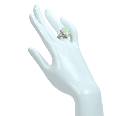 【中古】PT900 WHITE OPAL ホワイトオパールリング OP4.30ct D0.59ct 11.9g #11