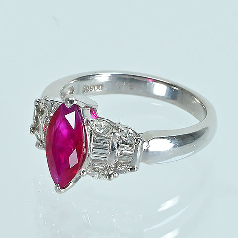 【中古】PT900 RUBYルビーリング R1.18ct D0.41ct 7.2g #12