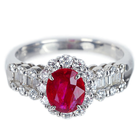 【中古】PT900 RUBY 非加熱ルビーリング R1.077ct D0.72ct 5.8g #12 鑑別書付き