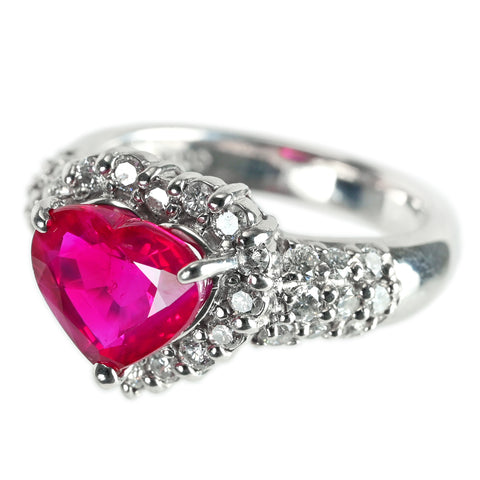 【中古】PT900 RUBY ルビーリング R2.525ct D0.72ct #9 7.9g 中央宝石研究所ソーティング付き