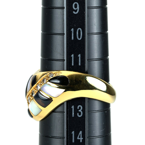 【中古】KABANA カバナK18YG シェル/オニキス ダイヤモンドリング #12.5 8g
