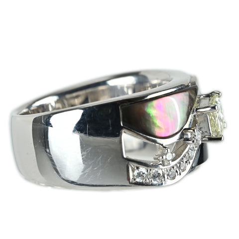 【中古】TASAKI タサキ K18WG オニキス/シェル DIAMONDダイヤモンドリング 0.28ct 0.13ct 11.8g #12