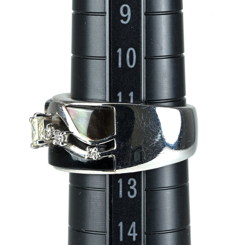 【中古】TASAKI タサキ K18WG オニキス/シェル DIAMONDダイヤモンドリング 0.28ct 0.13ct 11.8g #12