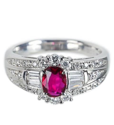 【中古】PT900 RUBYルビーリング R0.732ct D0.56ct 8.0g #15