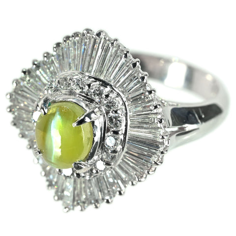 【中古】PT900 CATS EYE キャッツアイ リング CE1.52ct D1.35ct 9.2g #8