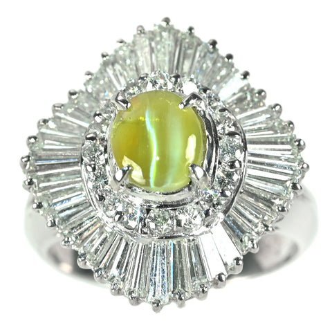 【中古】PT900 CATS EYE キャッツアイ リング CE1.52ct D1.35ct 9.2g #8