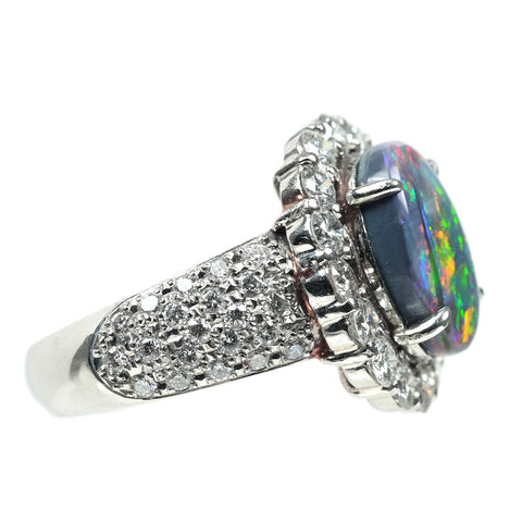 【中古】PT900 BLACK OPAL ブラックオパール リング BO3.20ct D1.78ct 12g #12.5