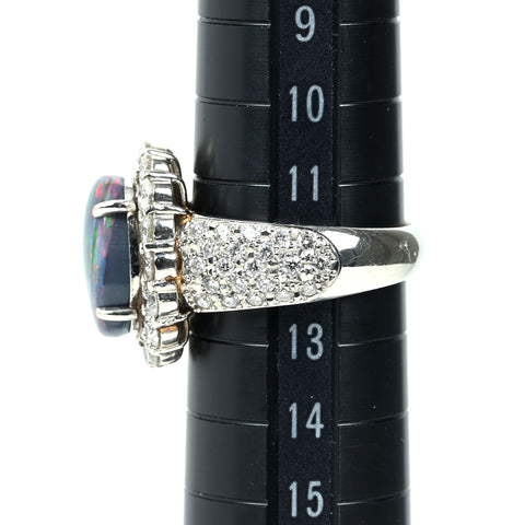 【中古】PT900 BLACK OPAL ブラックオパール リング BO3.20ct D1.78ct 12g #12.5