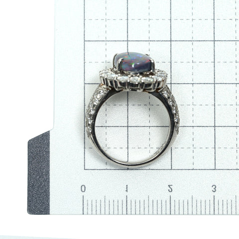 【中古】PT900 BLACK OPAL ブラックオパール リング BO3.20ct D1.78ct 12g #12.5
