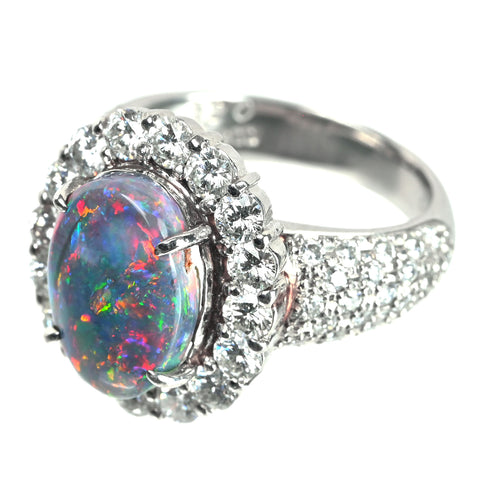 【中古】PT900 BLACK OPAL ブラックオパール リング BO3.20ct D1.78ct 12g #12.5