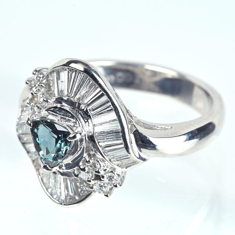 【中古】PT900 ALEXANDRITE アレキサンドライト リング A0.62ct D0.74ct 9.6g GIA鑑別書付き ブラジル産