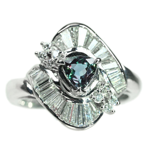 【中古】PT900 ALEXANDRITE アレキサンドライト リング A0.62ct D0.74ct 9.6g GIA鑑別書付き ブラジル産