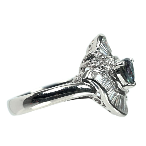 【中古】PT900 ALEXANDRITE アレキサンドライト リング A0.62ct D0.74ct 9.6g GIA鑑別書付き ブラジル産