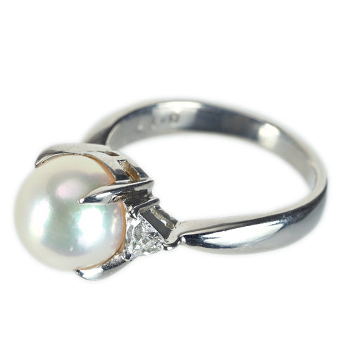 【中古】 PT900 AKOYA PEARL アコヤパールリング 8.6mm D0.17ct 5.8g #9.5