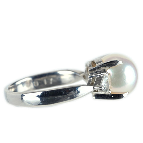 【中古】 PT900 AKOYA PEARL アコヤパールリング 8.6mm D0.17ct 5.8g #9.5