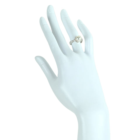 【中古】 PT900 AKOYA PEARL アコヤパールリング 8.6mm D0.17ct 5.8g #9.5