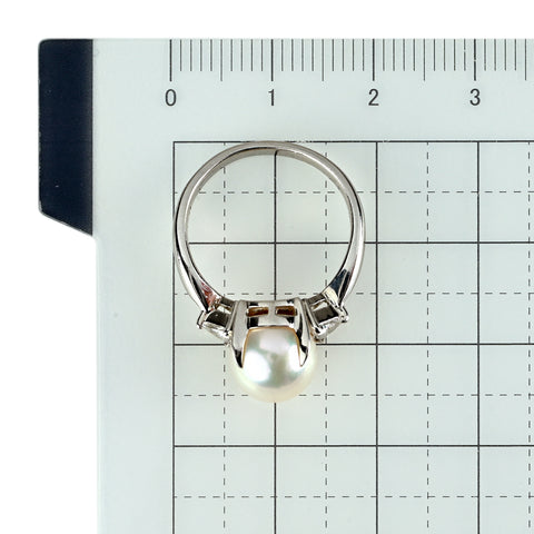 【中古】 PT900 AKOYA PEARL アコヤパールリング 8.6mm D0.17ct 5.8g #9.5