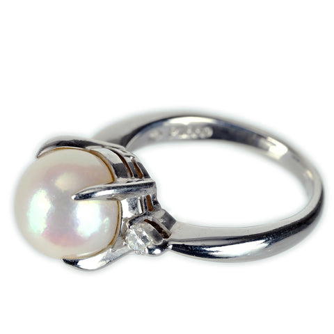 【中古】PT850 AKOYA PEARL アコヤパールリング 9.5mm D 0.18ct 7.7g #12 R