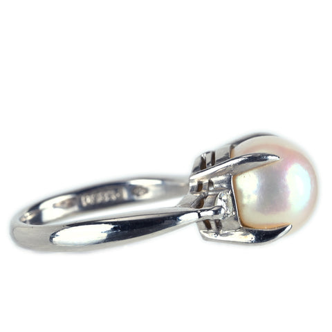 【中古】PT850 AKOYA PEARL アコヤパールリング 9.5mm D 0.18ct 7.7g #12 R