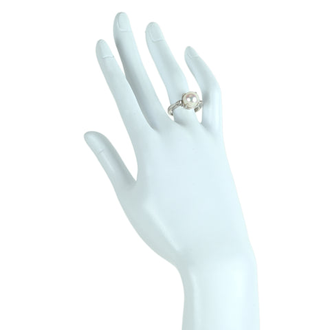 【中古】PT850 AKOYA PEARL アコヤパールリング 9.5mm D 0.18ct 7.7g #12 R