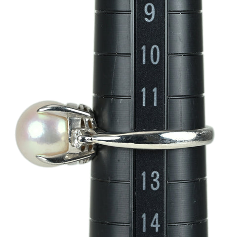 【中古】PT850 AKOYA PEARL アコヤパールリング 9.5mm D 0.18ct 7.7g #12 R