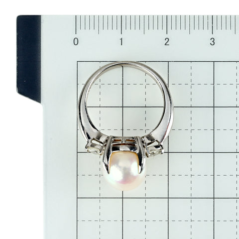 【中古】PT850 AKOYA PEARL アコヤパールリング 9.5mm D 0.18ct 7.7g #12 R