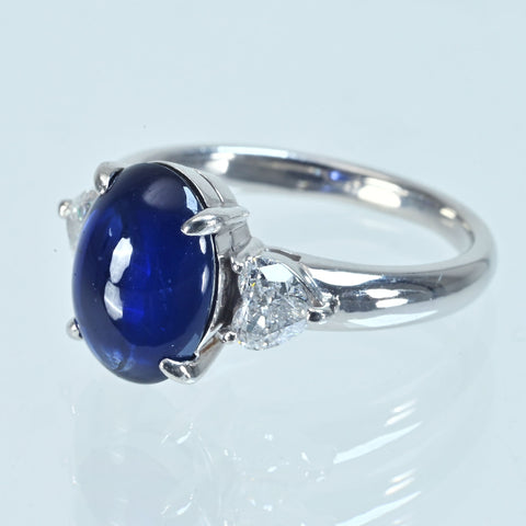 【中古】PT950 SAPPHIRE カボッションカット サファイアリング 3.831ct D1.17ct CGLソーティング 6.1g #12.5