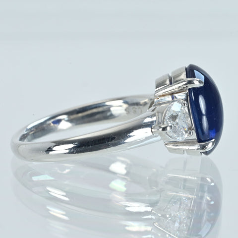 【中古】PT950 SAPPHIRE カボッションカット サファイアリング 3.831ct D1.17ct CGLソーティング 6.1g #12.5